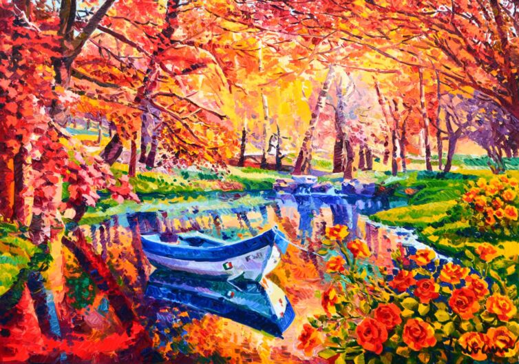 La luce si riflette sul lago e sulle rose d’autunno